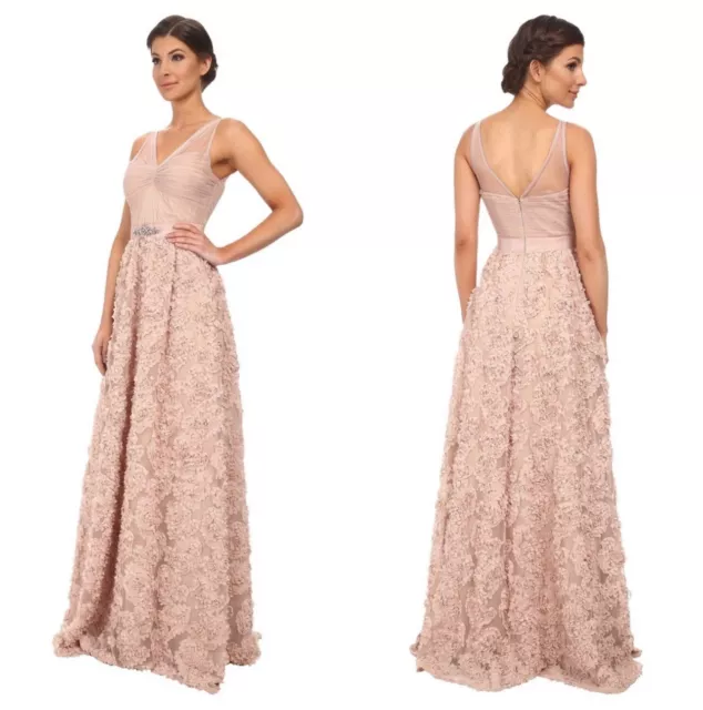 NEW Adrianna Papell Sleeveless Tulle Chiffon Petal Gown in Doe (Blush) 16M Maxi￼