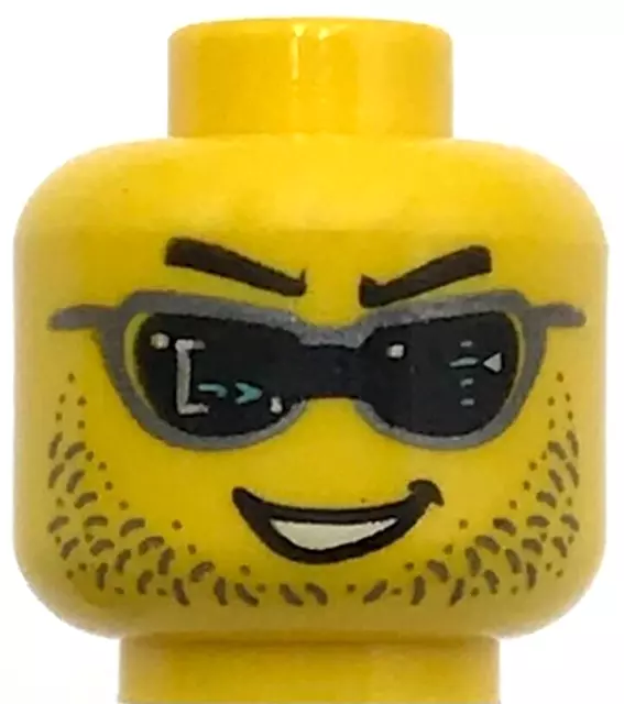 Lego New Yellow Minifigure Head Dual Sided Black Digital Sunglasses Stubble