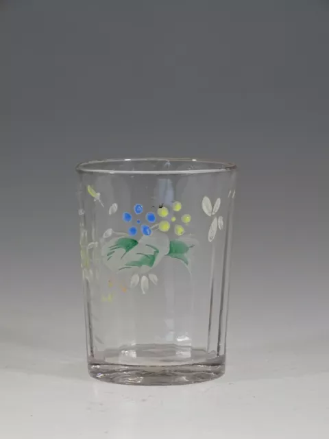 Victorian Glass Crystal Tumbler Hand Painted Blue & Yellow Floral Motif c.1900