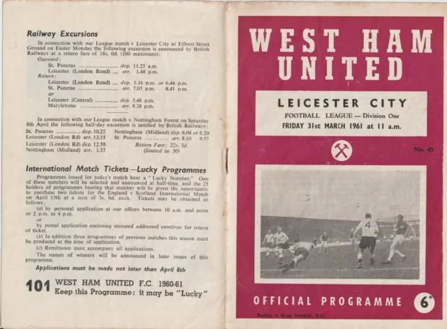 1960/61 West Ham Utd V Leicester City League