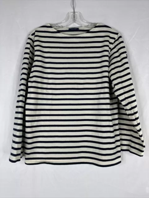 Saint James Long Sleeve Top Womens Size 34 White Navy Striped France