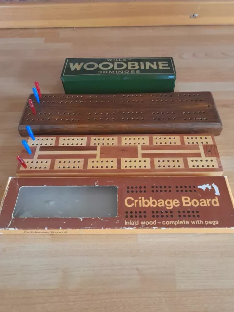 Vintage Dominoes Wills’s Woodbine Metal Tin Complete Set + Cribbage Boards 2