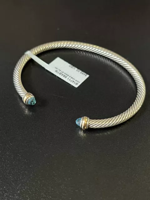 David Yurman Sterling Silver Cable Bracelet Topaz & 18k Gold 925
