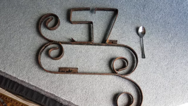 Vintage Wrought Iron Street Number  " 57 " 1950  Do With A Paint. All Solid ! 2