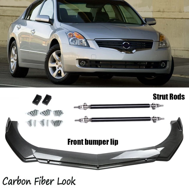 For Nissan Altima Carbon Fiber Front Bumper Lip Spoiler Splitter +Strut Rods BLK