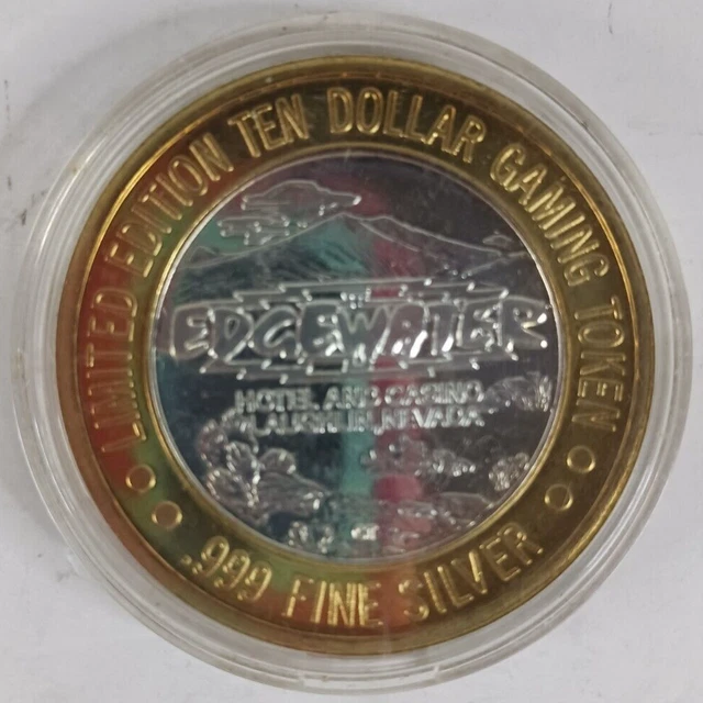1996 Edgewater Casino Token .999 Fine Silver $10 Dollar Gaming Token *MINT*
