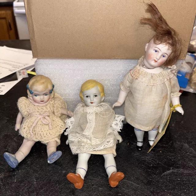 Lot Of 3 Porcelain Dolls - String Jointed