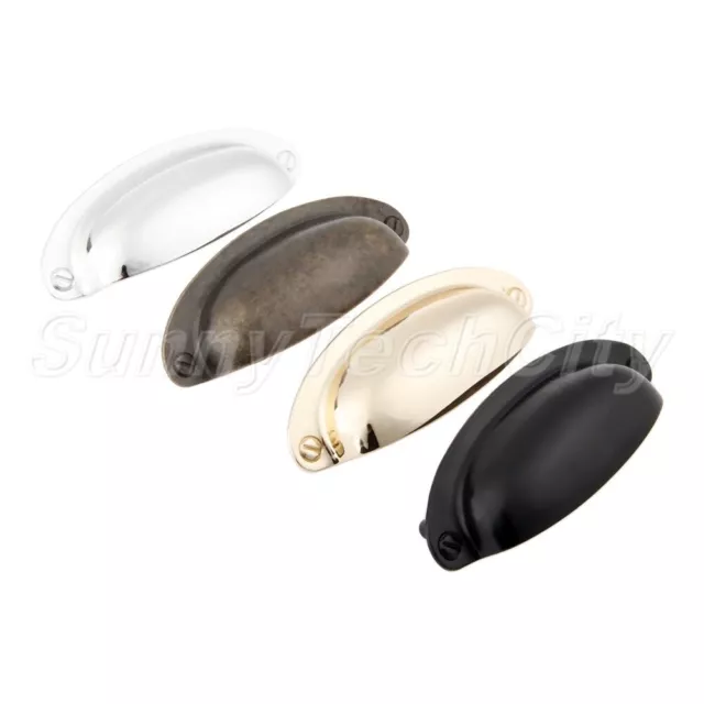 2x Solid Shell Cups Cabinet Knobs Cupboard Drawer Door Wardrobe Pull Handles