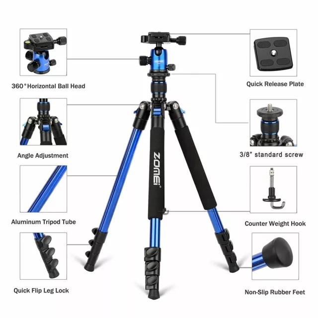 ZOMEI Lightweight Aluminum Q555 Tripod Stand for Digital Camera Travel Camcorder 2