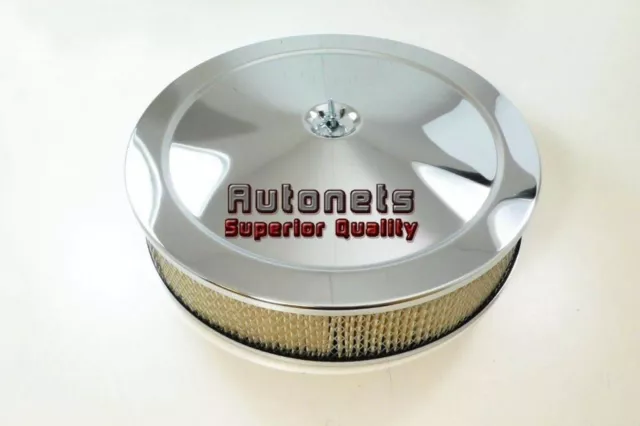 14" Round Chrome Muscle Car Air Cleaner street HotRod Breather Flat Base Chevy