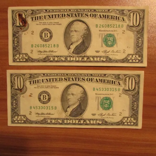 2 Billets 10 Dollars Serie 1993 - New York