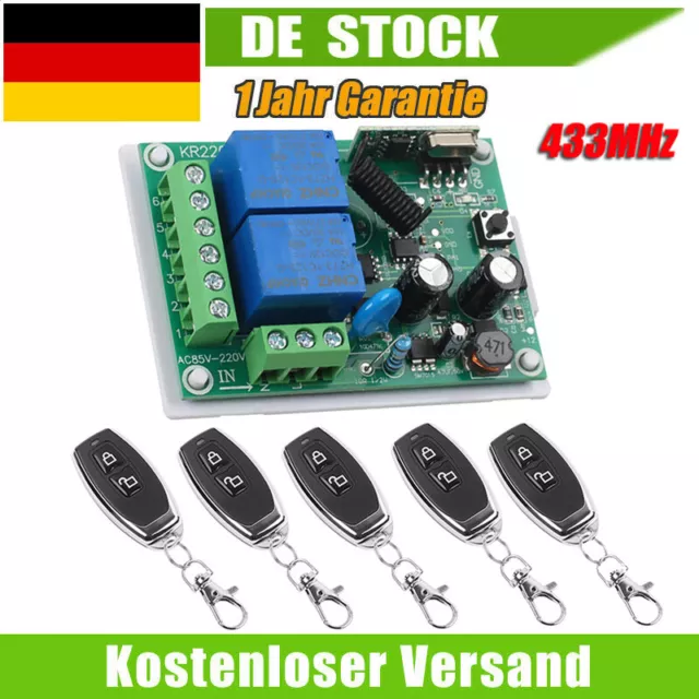 433MHz Funk Universal Garagentor Handsender 5X Fernbedienung & Empfänger AC220V