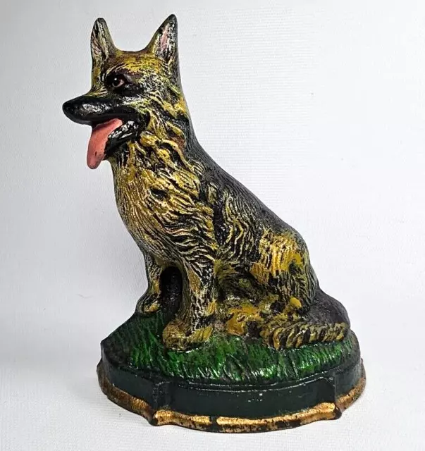 VTG German Shepherd Dog Cast Iron Wedge Doorstop Heavy Figural 5 1/8" tall