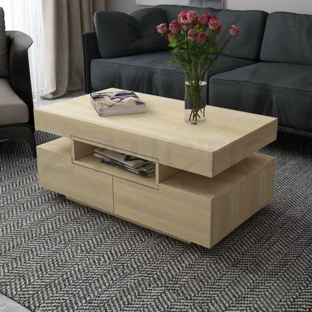 New Modern Oak Coffee Table Dining Table 4-Drawer Storage Shelf Wooden Furniture