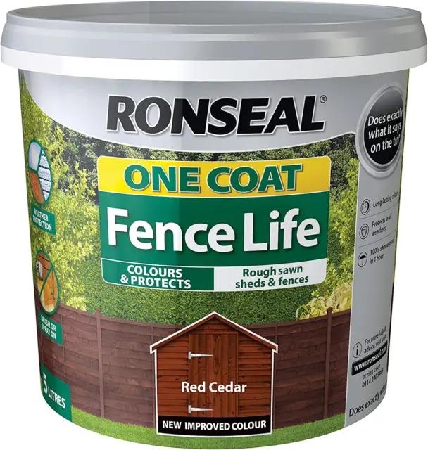 Ronseal RSLOCFLCE5L una sola capa valla vida, cedro rojo, 5 litros