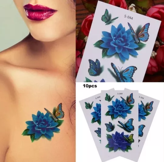3D Butterfly Temporary Tattoos - Set of 10 - Body Art Waterproof Womens  Kids