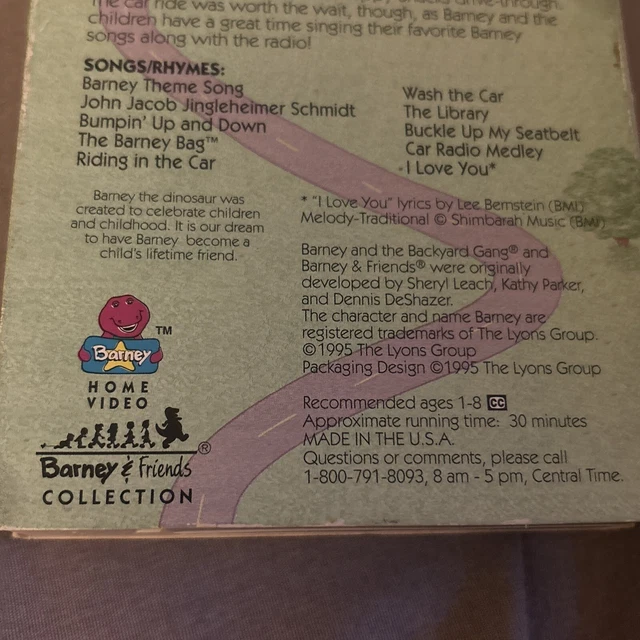 BARNEY RIDING IN Barneys Car VHS 1995 White Tape Cover 11.00 PicClick