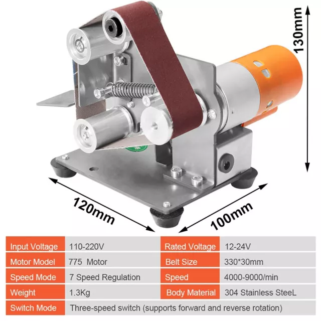 9000RPM Mini Electric Belt Sander Polishing Grinding Machine 7-gear Adjustable 3