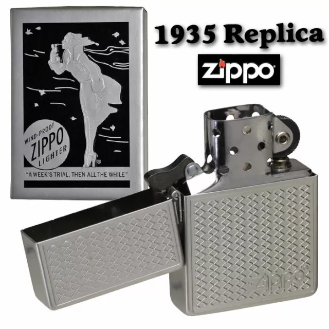 Zippo 1935 Replica Grill Mesh Logo Silver Brass Double Sided Etching Lighter