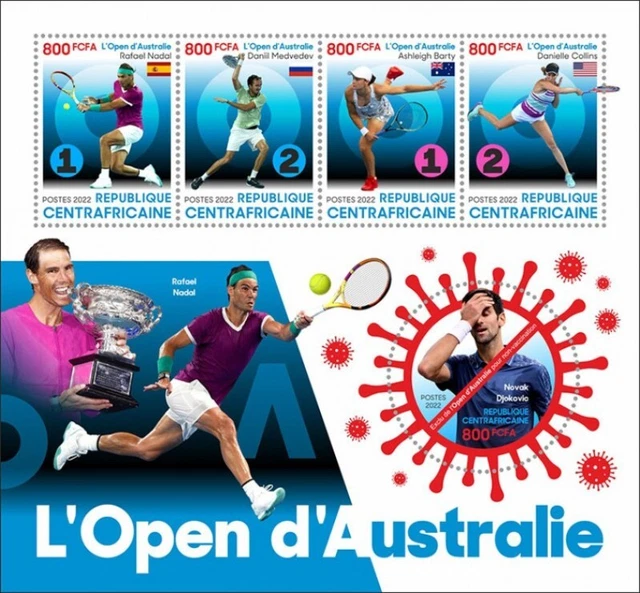 Central Africa - 2022 Australische Offen 2022 - 4 Briefmarke Blatt - CA220240a