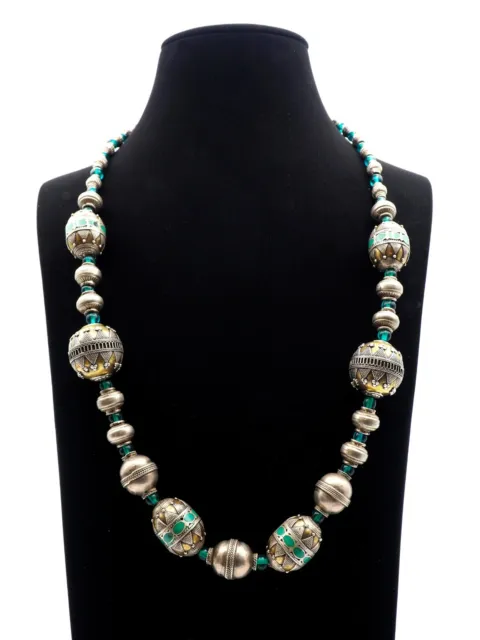 Ancien collier turkmène - perles ouvragées - Turkménistan 19e