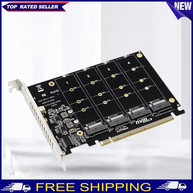 4 Port M.2 NVME SSD To PCIE X16 Adapter Card Support 2230/2242/2260/2280