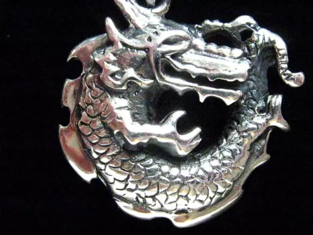 STERLING SILVER heavy 11.6g Dragon Pendant Biker Goth pagan Fantasy Protection