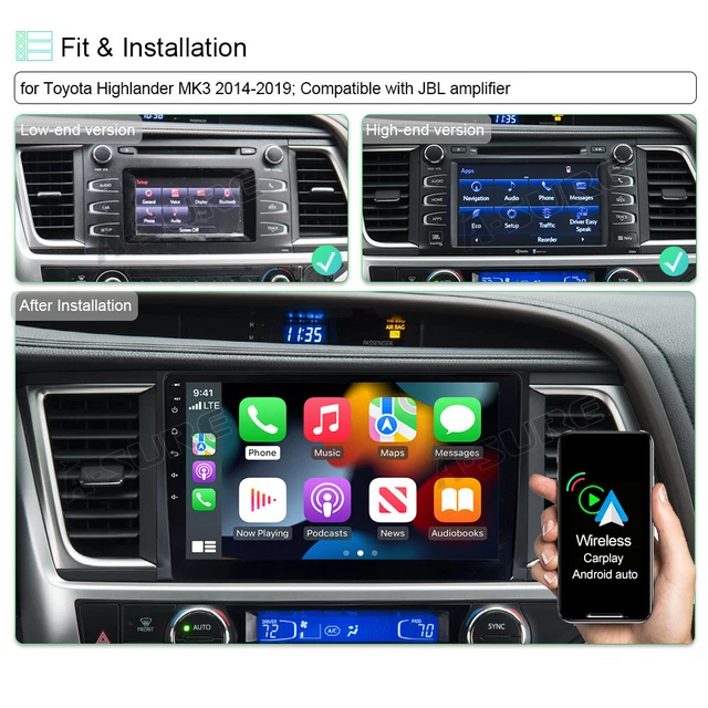 10” FOR TOYOTA Highlander 2014-2019 CarPlay Android 13 Car Stereo Radio GPS BT