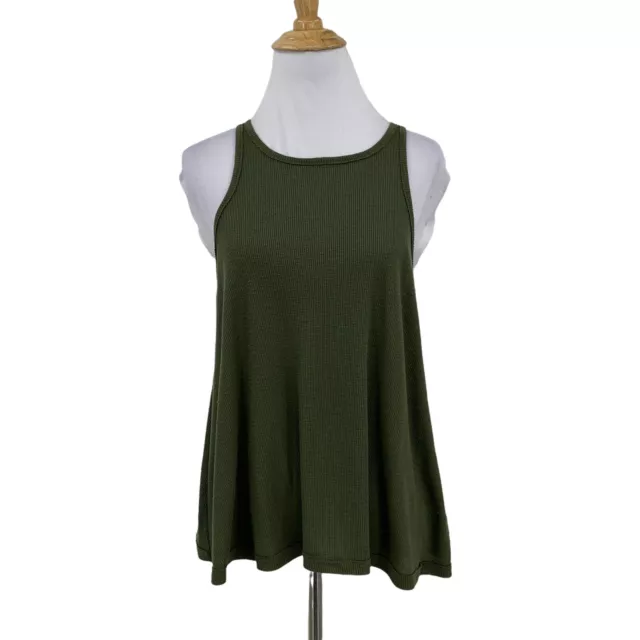 Free People Long Beach Tank Top Womens S Small Army Green Rib Flowy Loose Fit