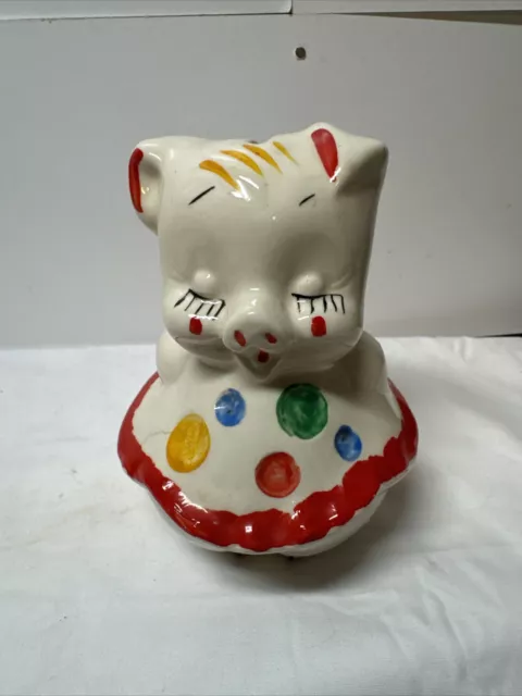 American Bisque Vintage ~ Polka Dot 5" Pig Piggy Bank Leeds Bank ! Cute HTF One