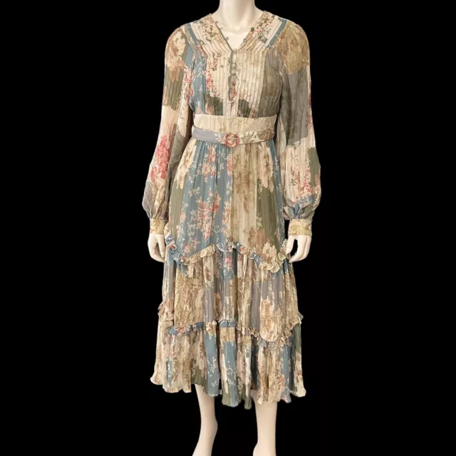 ASOS Design Women Brown Multi Floral Long Sleeve Bohemian Dress Size 4 NWT $135