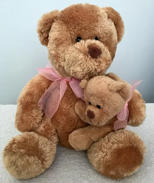 TESCO BROWN MUMMY Teddy Bear Baby Cub Piink Bow Soft Plush Toy 2005 9.