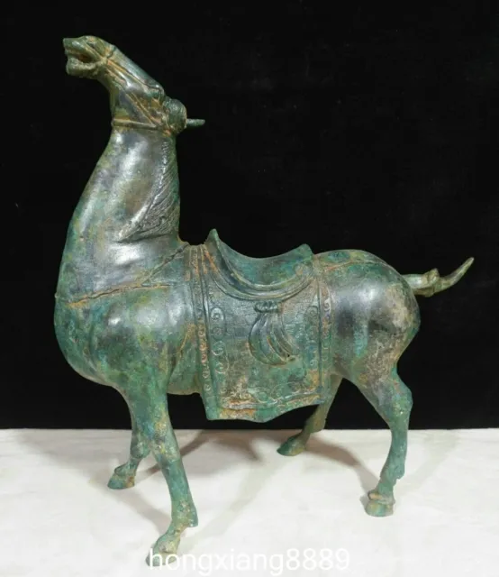 12.6" Antique Chinese Bronze Ware Fengshui Zodiac Horse Success Animal Statue