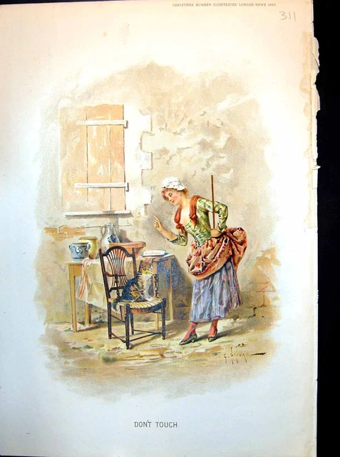 Old Don'T Touch Cat Chair Next To Table Butter Pat Lady Warning 1887 Victorian