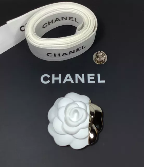 COCO CHANEL White & Black Felt Camellia Flower Perfume Blotter Bracelet New  VIP
