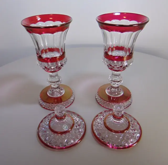 Vintage Paar Westmoreland Rubin Blitzglas mit Deckel Sockel Urnen/Mantel Gläser 4