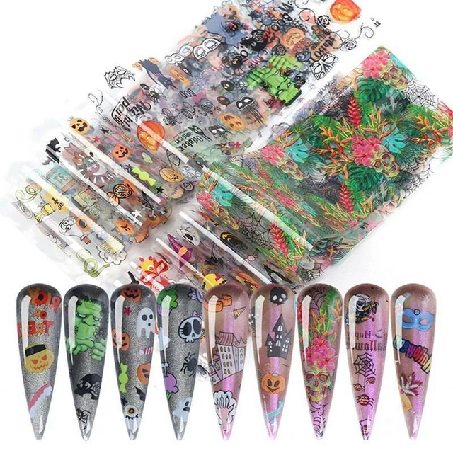 10 HALLOWEEN Nail Foils Flowers Mixed Nail Art Transfer Foil Wraps Decal Sticker