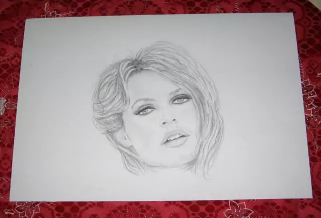 Disegno Matita E Carboncino 33X48 - Brigitte Bardot - Bellissimo!