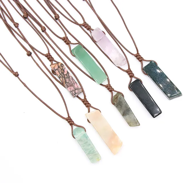 Multi Gemstone Natural Stone Energy w/Rope Chain Necklace Chakra Crystal Pendant 5