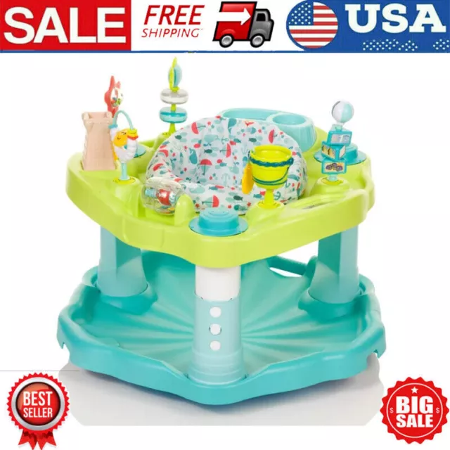 Baby Exersaucer Entertainer Seaside Splash Activity Center Spinning Snack Trays