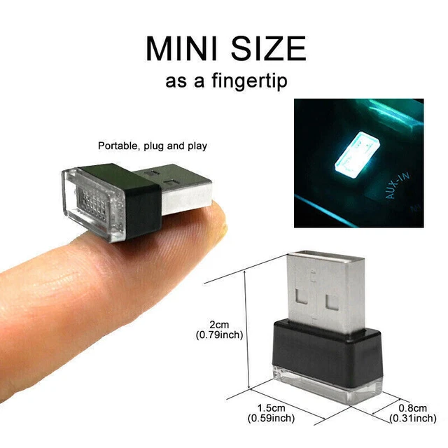 5pc Ice Blue Accessories LED USB Car Interior Light Neon Atmosphere Ambient Lamp