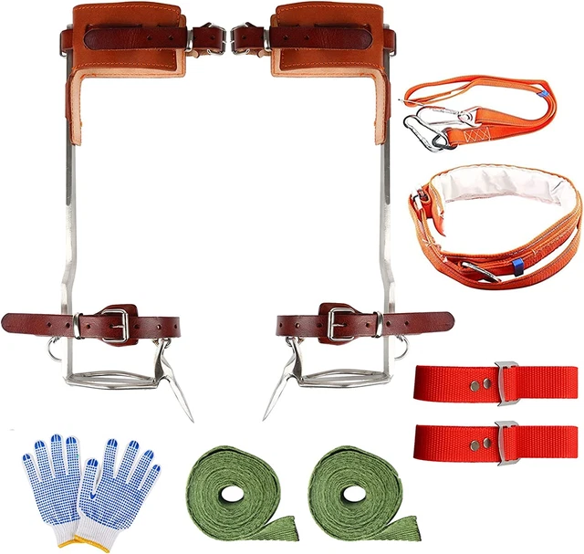 Upgrade Cowhide Tree Climbing Spikes, Stainless-Steel Tree Climbing Gear with Be