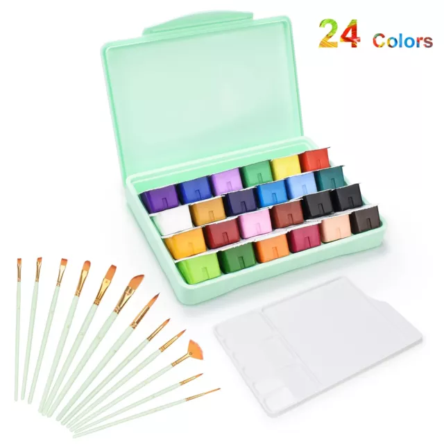 Juego de Pintura HIMI Gouache, 24 Colores x 30ml con 12 Pinceles de Pintura y Paleta
