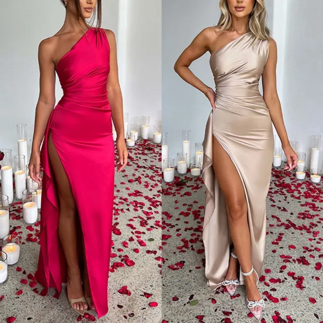 Maxi abito rosso da donna sexy a spalla arricciato senza schienale lunghezza all