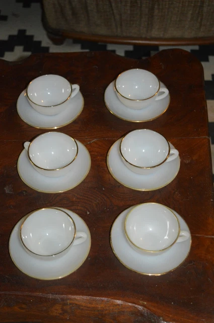 Lot 6 tasses café Arcopal vintage, décor rouge, verre blanc, 5,8 cm, France 1970's, vaisselle rétro collection - France