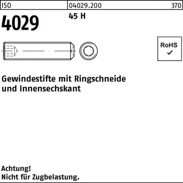 Gewindestift ISO 4029 Ringschneide/Innen-6-kant M 4 x 40 45 H