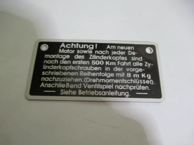 Plaque Bouclier Voiture Ancienne Horch Armée Allemande Attention Vis de Culasse