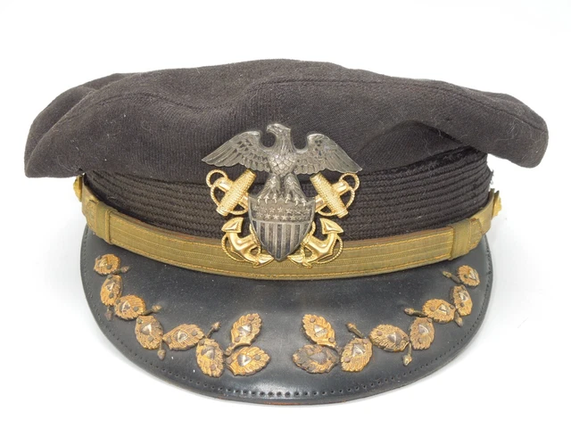 Pre WWII Japanese Made US Naval Officer Visor Cap Metal Medical Insignia