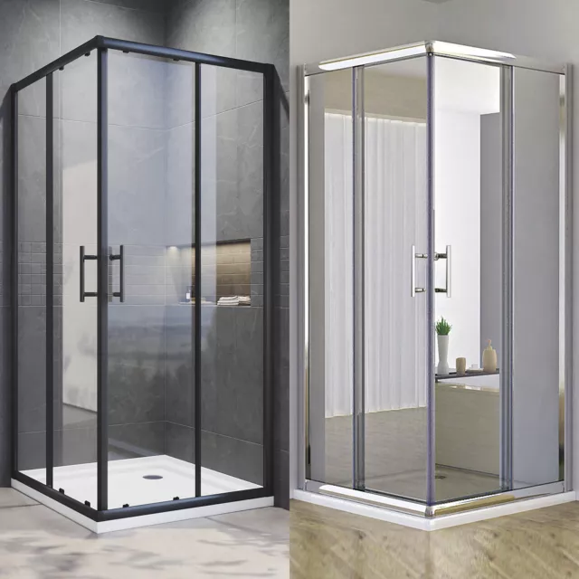 Sliding Shower Screen Enclosure Door Silver&Black Toughen Glass 900/1000/1200mm