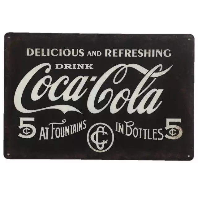 Coke Black & White Tin Sign Coca Cola 30cmx20cm - New